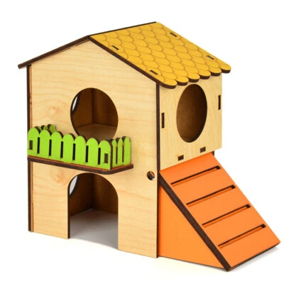 PET SHOP AMERICA Hamster Hideout House – Two-Layer Wooden Play & Rest Habitat for Small Pets