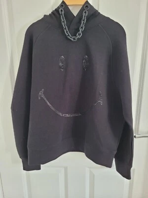 New ONLY x Smiley Face Sequined Limited Edition Black Hoodie Top with Chain - Image 1 of 4