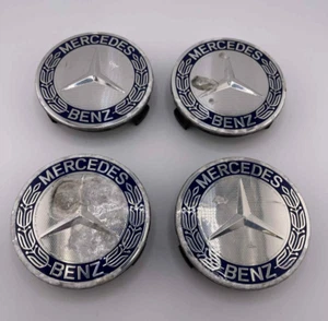 Set of 4 Silver Blue OEM Center Caps for Mercedes-Benz A 171 400 00 25 FLAWS - Picture 1 of 6