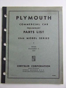1940 Plymouth Commercial Car Preliminary Parts List Catalog Book D8953 PT105 - Picture 1 of 3