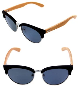 Women's Men's Half Shell Lucia Retro Soho Sunglasses Real Bamboo Wood Vintage - Picture 1 of 9