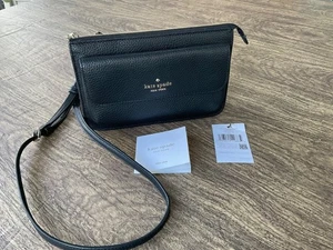 NUOVA borsa a tracolla piccola Kate Spade LEILA, pelle nera ciottolata K8284 $269 - Foto 1 di 6