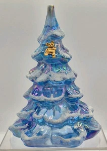 FENTON GLAS BLAU BEFLOCKT IRISIEREND MIT GOLDBÄR 6 ZOLL WUNDERSCHÖN! - Bild 1 von 6