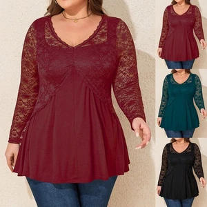 Plus Size 18-28 Womens Lace Tunic Tops Ladies Long Sleeve Ruffle T Shirt Blouse - Picture 1 of 20