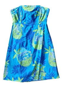 Abito Lilly Pulitzer senza spalline blu verde stampa tropicale taglia 6 - Foto 1 di 3