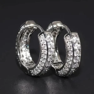 Moissanite Huggie Hoop Earrings 925 Sterling Silver 1.50 CTW GRA Certified New - Picture 1 of 10