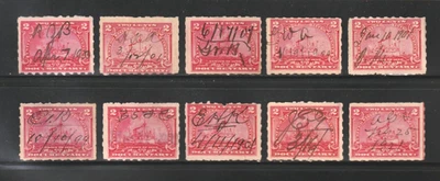 Scott # R164p, Used, 2¢ Documentary Battleship, 10 Different Manuscript Cancels - Image 1 of 2