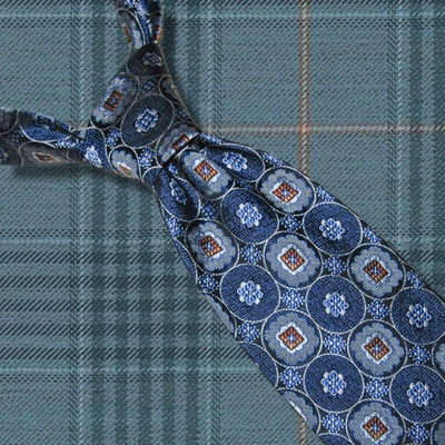 Corbata para hombre Robert Talbott 100 % seda círculo azul geotejida negocios carrera Foto 1 de 4