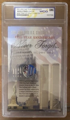 2001 NY Statehood US Quarter World Trade Center 9/11 Colorized 1 Yr Anniversary - Image 1 of 2