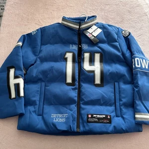 NWT Men's XL Off Season NFL Detroit Lions Amon-Ra St. Brown Puffer Jacket Blue - Picture 1 of 22