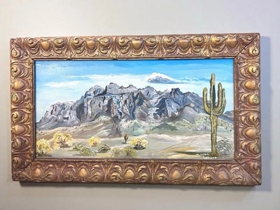 Vtg Original Oil/Acrylic Painting Arizona Sonoran Desert Superstition Mountain - Image 1 of 4