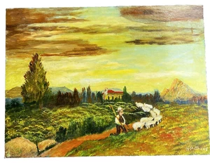 Original Oil Painting “Landscape with Sheep” Signed N. Matthews 24x18 Pastoral - Picture 1 of 7