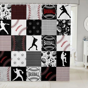 Cortina de baño de béisbol para niños niñas niños niños negro 3D deportes juego tela... - Imagen 1 de 5