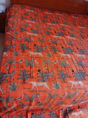 Indian Handmade jungle Print Kantha Quilt Gudari Throw Cotton Bedspread Blanket - Image 1 of 4