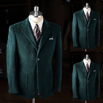 Corduroy Men's Suits 2Pcs Notch Lapel Casual Stylish Jacket Formal Business Coat - Image 1 of 4