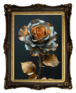 The rose in gold Blumenstrauß art Deko Bild 50x40 Blumen Mit Rahmen BL21 - Bild 1 von 3