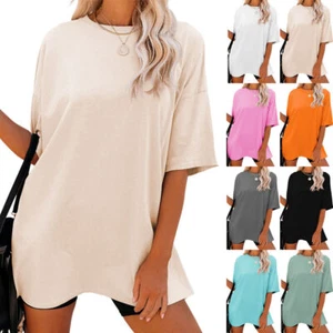 Womens Casual Plain Holiday T-shirt Tops Oversized Loose Blouse Plus Size Shirts - Picture 1 of 24