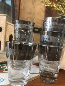 Set Seven Mid Century Modern SILVER FADE Geometric Atomic Mcm Glassses Barware - Picture 1 of 4