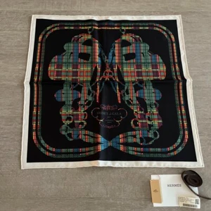 Hermes Brides de Gala Tartan scarf 45 silk Black W/Box Unused. - Picture 1 of 7