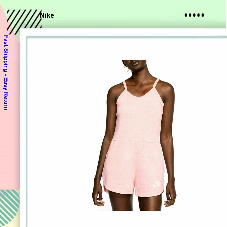 NIKE Women's Pink "NIKE" Romper Short Outfit #CJ1863-697 Size Small
