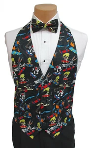 Looney Tunes Tuxedo Vest & Bow Tie Bugs Bunny Tweety Daffy Duck Medium(39-42) - Picture 1 of 4