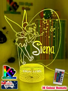 TINKERBELL FAIRY PERSONALISED 3D LED Night Light 16 Colour Changing Room Lamp - Picture 1 of 16