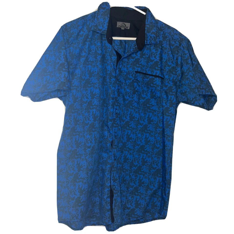 Vintage Masculino Jordache Botão para Cima Estampa Salpicada Azul Tamanho M - Imagem 1 de 1