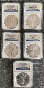 2011 25TH ANNIVERSARY SILVER EAGLE 5 COIN MIXED SET 2-MS 69 2-PF 69 1-MS70 - Picture 1 of 3
