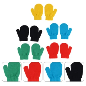 5 Pairs Unisex Kid Gloves Full Finger Mittens Winter Warm Knitted Gloves - Picture 1 of 12