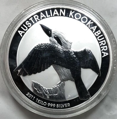 2011 1 Kilo-32.15oz Pure Silver Australian Kookaburra $30 in Original Cap. ASW. - Image 1 of 3