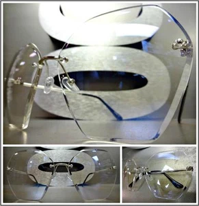 OVERSIZED VINTAGE RETRO Style Clear Lens EYE GLASSES Large Rimless Silver Frame - Picture 1 of 10
