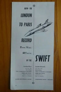 7/1953 PUB VICKERS ARMSTRONGS SUPERMARINE SWIFT FIGHTER LONDON PARIS ORIGINAL AD - Picture 1 of 1