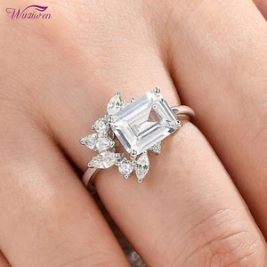 Wuziwen Emerald Cut CZ East West Engagement Promise Rings 925 Sterling Silver - Picture 1 of 7