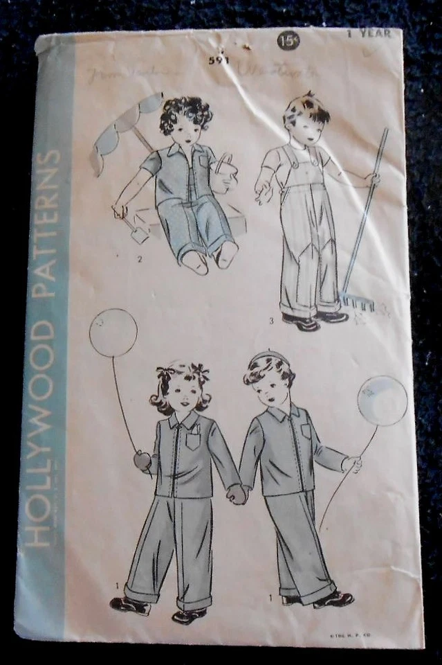 Vintage Hollywood Patterns No. 591 Boy's or Girl's Overall and Jacket - Size 1 - Image 1 of 3