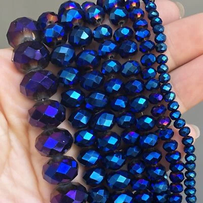 Faceted Glass Crystal Bead Rondelle Loose Beads DIY Bracelets 4/6/8/10/12/14mm - Image 1 of 4