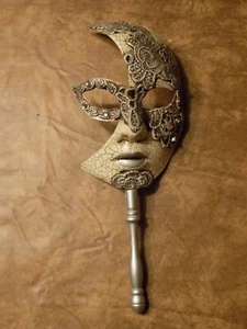 Venetian Fancy Masquerade Half Mask Face Cover W Stick Party - Picture 1 of 4