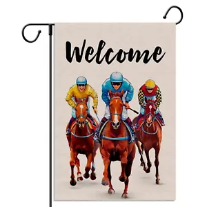 Kentucky Derby Garden Flag Horse Racing Festival Decoration Linen Indoor Outd... - Picture 1 of 6