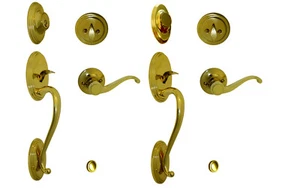 Polished Brass Front Door handleset with Single deadbolt Keyed Entrance Dummy - Picture 1 of 6