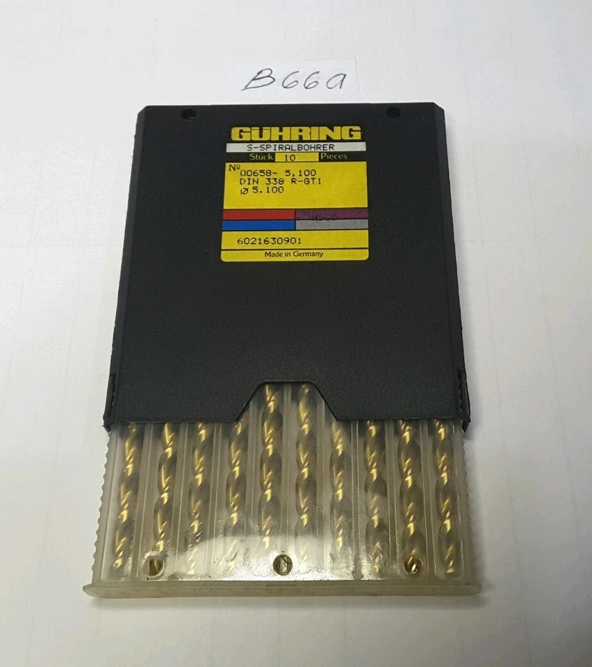 GUHRING 5,1 毫米 (.200) HSCo TIN 2-FLUTE JOBBER 长钻 10 件  — 第 1/1 张图片