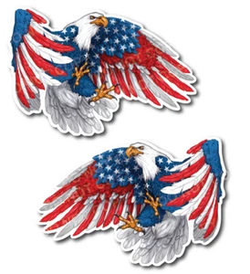 2pk American Flag Bald Eagle USA Decal Sticker Truck Vehicle Window Wall Car - Picture 1 of 3