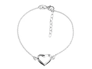 1x 925 Sterling Silver Heart Bracelet with Extension Chain 7.5" - Picture 1 of 1