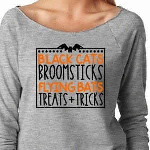 Camisa Raglan de manga larga para mujer de manga larga de Halloween con escoba palo negro para gatos - Imagen 1 de 4