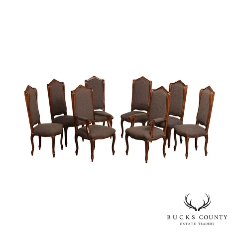 French Louis XV Style Set 8 Walnut High Back Dining Chairs Cover