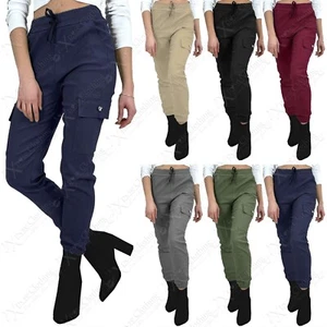 LADIES COMBAT TROUSERS STRETCH CARGO ELASTICATED COTTON JOGGERS BLEND SIZE NEW - Picture 1 of 39