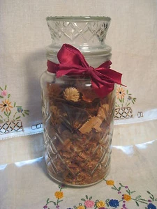 Glass Canister Jar Diamond Quilt w/ Lid & Seal ~ Mr.Peanut + incls Potpourri EUC - Picture 1 of 6