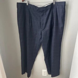 Paul Fredrick Wool Navy Men’s Dress Pants Plaid Size 46R, Length 26 Inseam - Picture 1 of 11