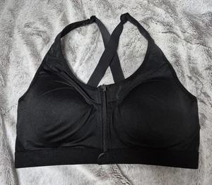 Avia Zip Front Sports Bra High Support Racerback Solid Black Womens XL A-C - Picture 1 of 6