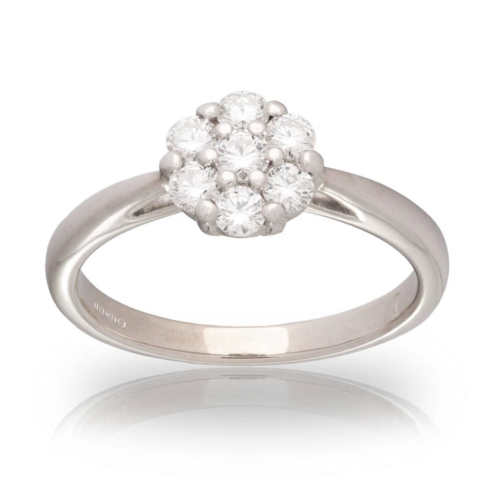 Anillo con racimo de margaritas de diamantes de 0,35 quilates de oro blanco de 18 quilates Foto 1 de 4