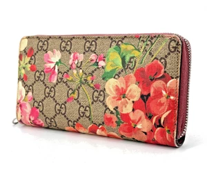 GUCCI Cartera Larga Flores Floral GG PVC Cuero Marrón Rosa Cartera Auténtica - Imagen 1 de 19
