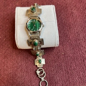 cinnabarr malachite sterling silver quartz watch - Picture 1 of 9